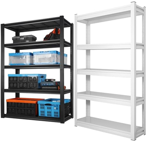 Robustes Metallregal mit 5 Etagen, verstellbarer Stahlschrank für Garage, Lager, Keller, 183 cm H x 150 cm B x 50,8 cm T. Robuster, platzsparender Organizer, schwere Kapazität