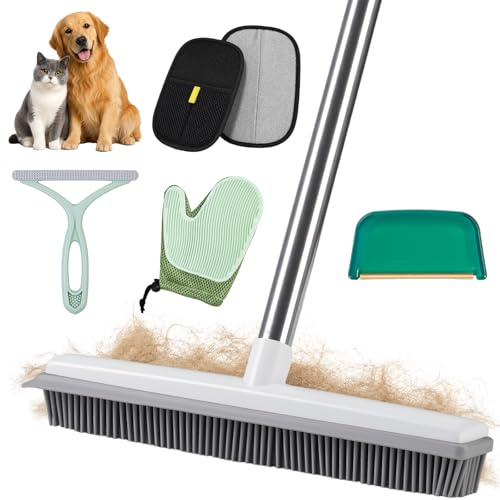 PICK FOR LIFE Pet Hair Removal Tool 5 in 1 Carpet Rake Kit for Couch Floor Mat Carpet Reusable Fur Broom Removal Tool, Magic Brush and Pet Hair Removal Glove for Carpets Rugs and Mats