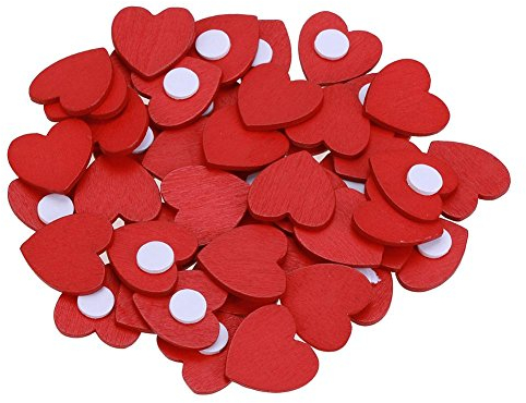 Demiawaking 100 stücke Holz Mini Rot Herz Aufkleber DIY Zubehör Hochzeit Party Weihnachten Deko Spielzeug