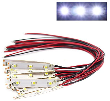 Evemodel DD01W 10Stk. 3528 SMD LED 3-LED Beleuchtung Lampe weiss mit Kabel 20cm 9-18V