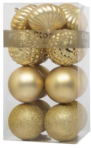 Gold Christmas Baubles 16pcs 100mm Large Shatterproof Christmas Tree Decorations with Ornaments Hooks for Xmas Tree Decor Wreath Garland DIY Handcraft