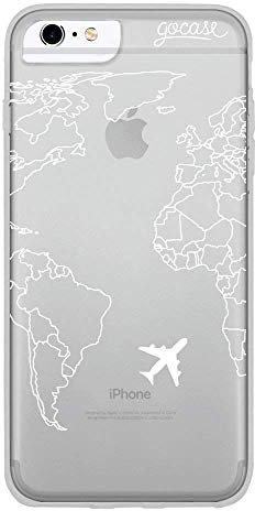 Gocase World Map White Lines Hülle | Kompatibel mit iPhone 6 Plus / 6S Plus | Transparent mit Druck | Silikon Durchsichtig TPU Schutzhülle Kratzfest Handyhülle| Weltkarte