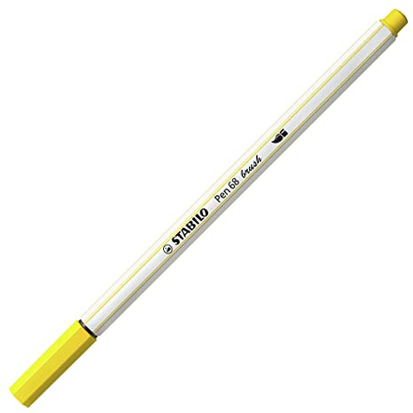 Premium Fibre-Tip Pen with Brush Tip - STABILO Pen 68 brush - Pack of 1 - Yellow