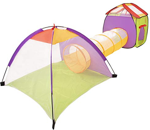 SELONIS 3En1 Tente De Jeux avec Tunnel Piscine À Boules sans Balles 120X100x375 pour Enfants, Multicolore