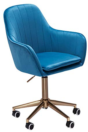 AMSTYLE Schreibtischstuhl Samt Blau, Design Drehstuhl mit Lehne, Arbeitsstuhl 120 kg Höhenverstellbar, Schalenstuhl mit Rollen, Stuhl Drehbar
