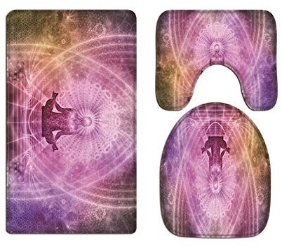 A.Monamour Badezimmer Badematte 3 Teilig Set Abstrakte Kunst Des Zen Meditations Yoga Chakras Flanell WC Toilette Deckel Deckt Bad Matte Teppich Badteppiche Badvorleger Badgarnitur Vorleger