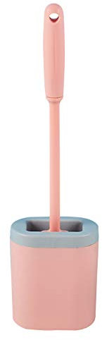 Tpr Silicone Toilet Brush, Flat Flexible Bathroom Toilet Bowl Cleaner Brush, With No-Slip Long Plastic Handle And Wall Mounted Quick Drying Holder, For Bathroom Toilet Cleaning (pink)