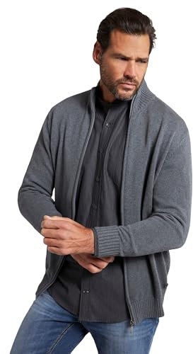 JP 1880 Cardigan con Colletto Alto e orli a Costine Grigio mélange 3XL 717032123-3XL