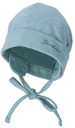 Sterntaler OCS Beanie melange - weiche Beanie Mütze aus Melange Singlejersey (Bio) - Unisex Kopfbedeckung mit Ohrenklappen - Baby und Kinder Übergangsmütze zum Binden - ab Geburt - steingrün, Größe 37