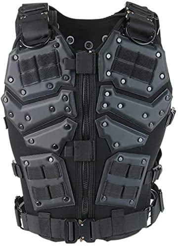 Zhongren Gilet tactique pour airsoft - Protection de poitrine réglable - Pour paintball, cosplay, film, jeux militaires, moto, entraînement en plein air Taille S-XL Pour adulte homme et femme, Noir