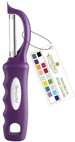 Spring Chef Professional Purple Swivel Vegetable Peeler for Kitchen, Stainless Steel Potato Peeler with Soft Grip Handle, Perfect For Veggie, Fruit, Carrot, Apple, Cucumber - Dishwasher Safe