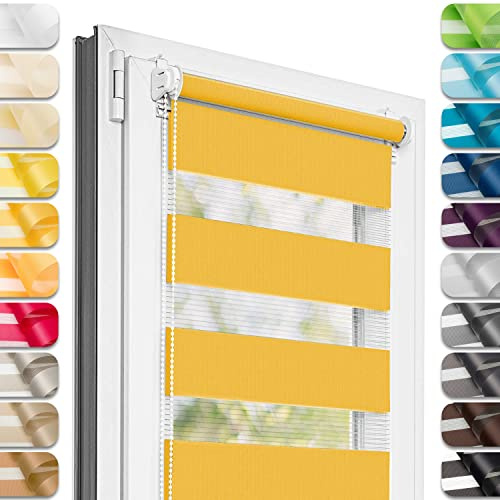 Estika Doppelrollo Klemmfix ohne Bohren - 30 cm x 120 cm - Sonnig - 27 Stofffarben, Tag und Nacht Duo Rollo, Rollos für Fenster ohne Bohren, Fenster Sichtschutz (30 cm Stoffbreite)