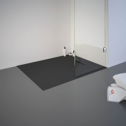 Schulte receveur de douche 80 x 90 x 3,2cm, anthracite effet pierre ultra léger (11.1 kg), extra plat à poser ou à encastrer, bac douche, antidérapant classe B DIN 51097
