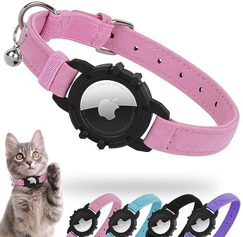 AirTag Cat Collar, Integrated Apple Air Tag Cat Collar, Soft GPS Cat Collars with AirTag Holder and Bell, Lightweight Tracker Cat Collars for Girl Boy Cats, Kittens and Puppies