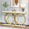 Tribesigns 140 cm Gold Konsolentisch, Moderner Eingangsbereich, Flurtisch mit O-Form goldenen Metallbeinen, Faux Marmor Weiß Holz Sofatisch Foyertisch für Wohnzimmer, Weiß und Gold