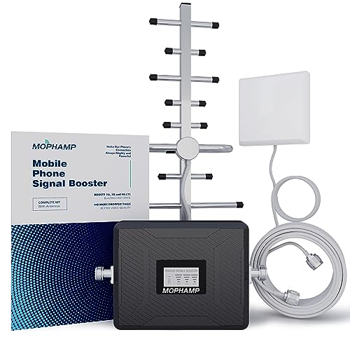 Mophamp Amplificador de Señal Movil Apto para Movistar, Orange, Vodafone LTE 4G 3G gsm Banda 8 Banda 1 Banda 3 Repetidor de Cobertura móvil 900MHz 2100MHz 1800MHz