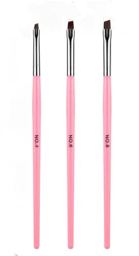 Lot de 3 pinceaux à ongles à tête plate biseautée rose