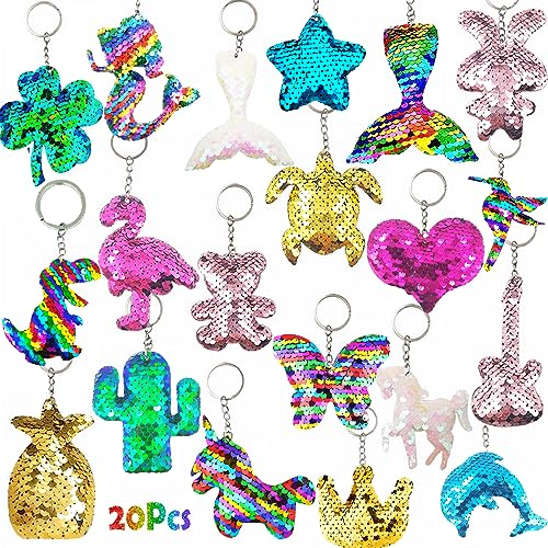 Acuiwer Llaveros de Lentejuelas 20 Piezas Llaveros de Metal con Lentejuelas Llaveros de Sirena Utilizados para Fiestas de Cumpleaños Regalos de Fiesta