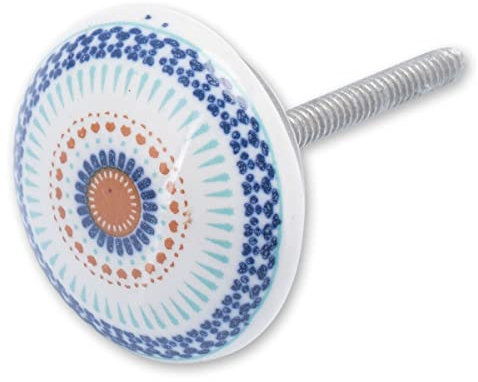 Decorasian Keramik Knöpfe für Möbel - Vintage Griffe für Schubladen und Schranktüren - Möbelknauf bzw. Schrankknopf oder Schubladenknopf – Ornament orientalisch - Blau Rot 6 Stück