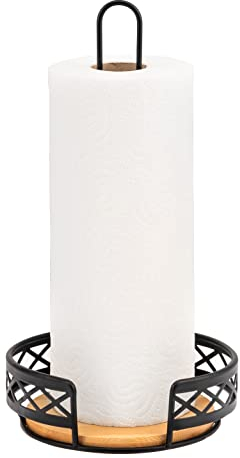bremermann Küchenrollenhalter aus Bambus und schwarzem Metall, freistehend, Küchenpapierhalter