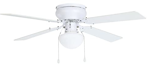 EGLO Deckenventilator Cagliari, 4 Flügel Ventilator mit Zugkette, Beleuchtung und Sommer Winter Betrieb, Holz, Stahl in weiß matt und Glas in weiß, AC Motor, Ø 106,6cm