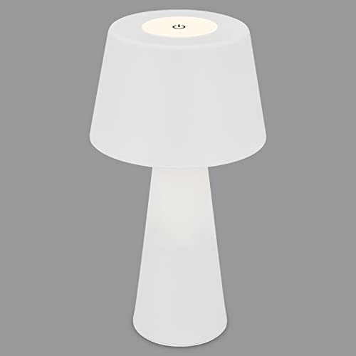 BRILONER – LED Akku Tischleuchte, Stufenweise Dimmbar, Touch, Mobiles Licht, LED Tischlampe Aussen, Tischleuchte kabellos, Weiß
