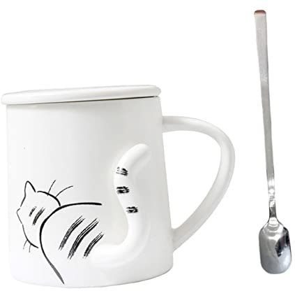 Cabilock Taza De Con Relieve De Gato Taza Para Té y Leche Incluye Tapa y Cuchara Hogar Oficina