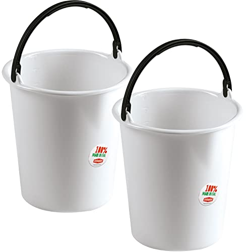 2X Eimer mit Ausguss und Henkel - 7 Liter - weiß - Putzeimer Haushalt Küche Bad Camping Kunststoff Eimer Haushaltseimer Wassereimer