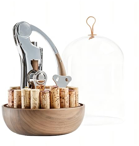 L'atelier Du Vin Oeno Motion Bräutigam Korkenzieher & Korkkuppel, Glasglocke, Tischdekoration, Walnussholzbasis, Weinprobe, luxuriöses Sommelier-Geschenkset, Hochzeit, Weinflaschenöffner, hergestellt