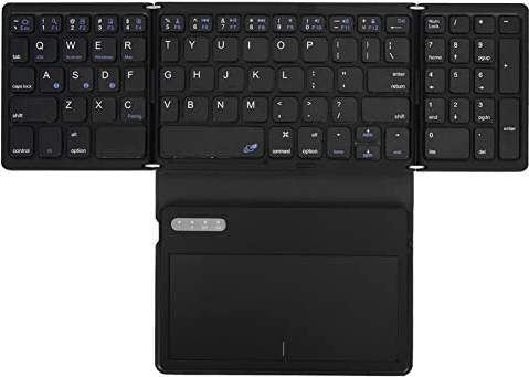 VBESTLIFE Teclado Bluetooth Plegable Inalámbrico de Tamaño Completo con Panel Táctil Grande, Triple Plegable Recargable para iOS, Android, OS X