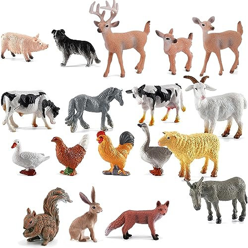 WMLBK 18 Stück gemischte Modell-Tiere,Modellbau Tierfiguren für DIY Landschaft, Miniaturlandschaften, Sandtisch, Landschaftsmodell (18 Stück Modell-Tiere)