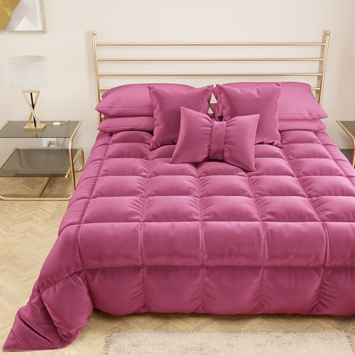 PETTI Artigiani Italiani - Steppdecke aus weichem und warmem Samt 350 g/m², Doppelbettdecke, wendbar, Doppelbettdecke: 260 x 270 cm, Fuchsia, 100% Made in Italy