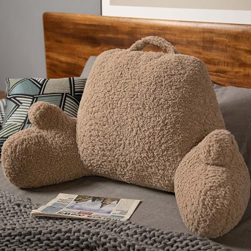 Teddy Fluffy Reading Pillow, 68x36cm Soft Cuddle Cushion, Arms Lumbar Support Rest Cushion for Sofa Chair Bed, Portable Watching TV Gaming Positioning Support Bolster