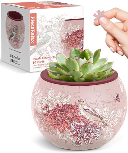 PieceRelax 3D Puzzle Blumentopf – Singing Birds and Flowers | 80 Kunststoffteile | DIY-Pflanztopf zum Selbstbauen | Entspannendes Geschenk für Pflanzenliebhaber [K1100]