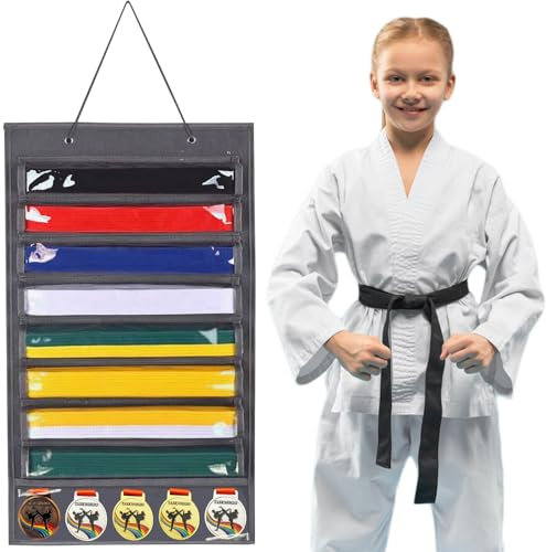 Karate-Gürtel-Präsentationsständer, Filz-Wandaufhängung, Karate-Gürteltasche, staubdicht, Kampfsport-Gürtel, Organizer, hält für Taekwondo, Sparring, Medaillenaufbewahrung, Erwachsene, Kinder,