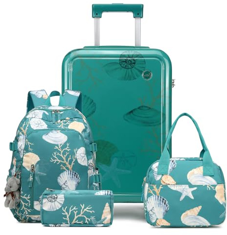 Sea choice Kinderkoffer mit Rucksack Set Handgepäck Leicht Hartschalenkoffer Trolley Jungen Mädchen Reisekoffer mit 4 Rollen, TSA Schloss, 53x34x21cm