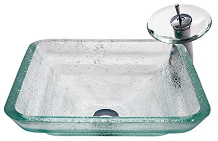 Badezimmer-Waschbecken, rundes Aufsatzwaschbecken, Waschbecken aus gehärtetem Glas, Waschbecken-Montagering, transparentes Glas, mattierte Gravur A (A 410 x 140 mm)