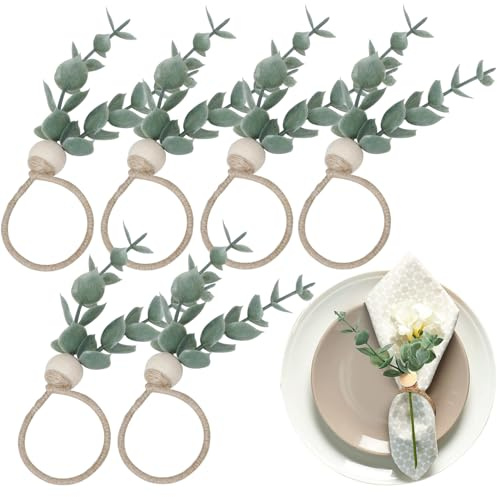 Xafrstyu 6/12 Stück Serviettenringe aus Eukalyptus, Serviettenringe, Rustikalen Serviettenringen für Hochzeiten, Familienfeiern, Partys (Blau,6 Stück)