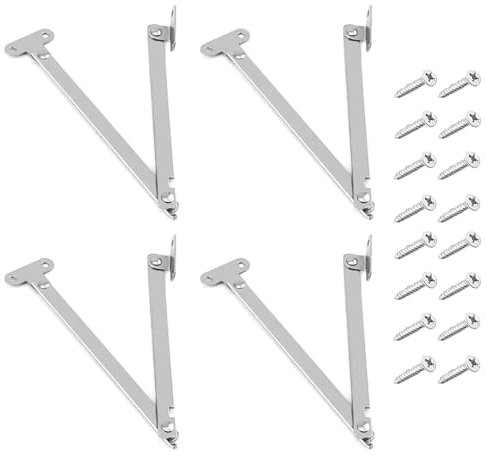 Stainless Steel Lid Stay Support Hinge, 4 Pieces Lift Up Stay Folding Lid Support Arm Piano Hinges 180 Degree for Home Kitchen Furniture Wardrobe Cupboard Cabinet