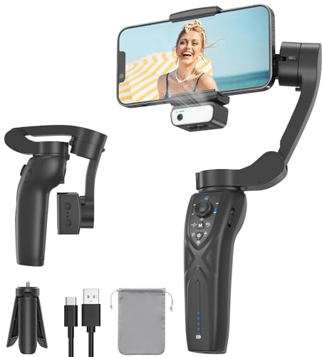 Poiale Estabilizador de Movil 3 Ejes, Portátil y Plegable Gimbal para Smartphone Debajo de 280g, Estabilizador para Movil Compatible con Android y iPhone, para Youtube, TikTok, Vlog