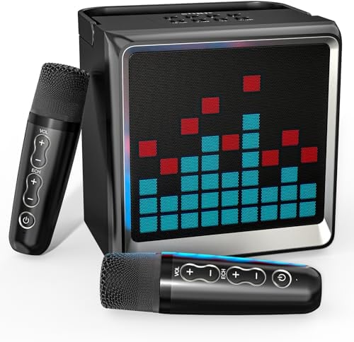 Karaoke Machine for Kids and Adults,Portable Bluetooth Speaker with 2 Wireless Microphone and LED Party Lights PA System Toy for Girls Boys,and Adults, Christmas Birthday Gift Family