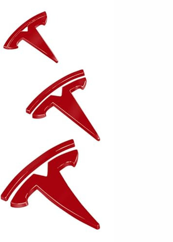 JLVVW 3D Metal Car Stickers and Decals, Emblem Badge T Logo, For Tesla Model 3, Black,red