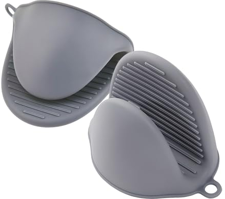 MYHOGOOD 1 Pair Oven Mitts, Hanging Silicone Gloves for Air Fryer, Heat Resistant and Non-Slip Small Pot Holders Oven Gloves Pinch Grips for Kitchen Baking, Cooking, Grilling-Grey