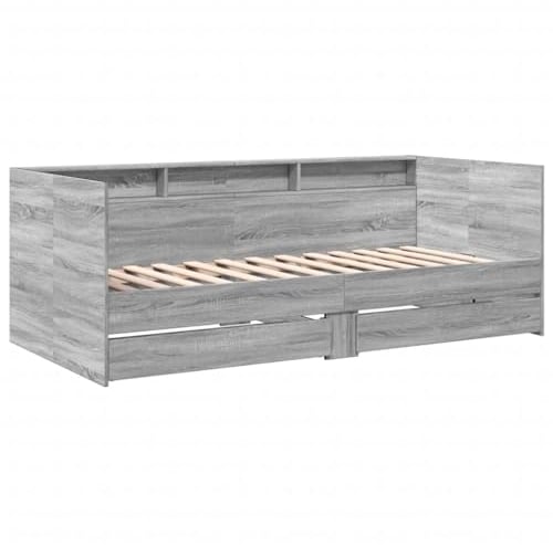 vidaXL Tagesbett, Gästebett mit 2 Schubladen mit Rollen, Schlafsofa für Schlafzimmer, Bettsofa Sofabett Daybed Bett, Grau Sonoma 90x200cm Holzwerkstoff