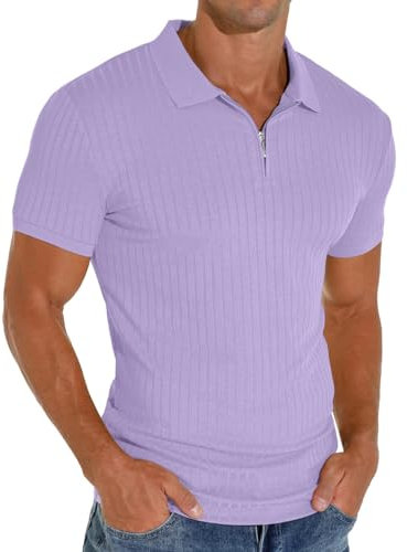 Sailwind Polo da uomo con cerniera, classica, elasticizzata, slim fit, casual e da lavoro, Viola, M