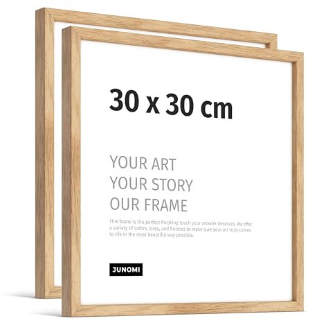 JUNOMI ® 2 x Cadres Photo Premium chêne 30 x 30 cm | Cadre Photo en Bois véritable 30 x 30 cm en chêne avec Verre Acrylique incassable