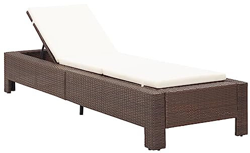 HEFZGDB Sonnenliege mit Auflage Braun Poly Rattan Feldbett Gartenliege Strandkorb Geeignet für Pool, Terrasse, Garten.