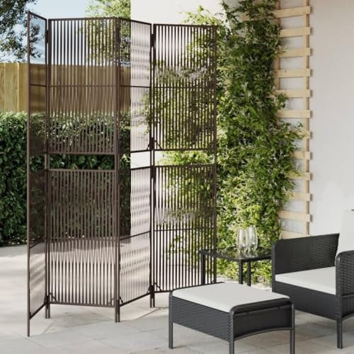 qohoio Paravent 4-TLG. Paravent Outdoor Paravent Balkon Room Divider Raumteiler Trennwand Braun Poly Rattan - 365393