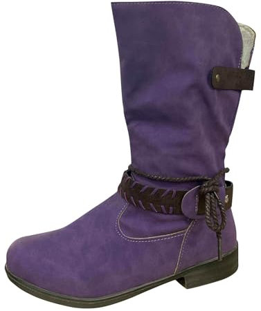 Stivaletti da donna con tacco – Stivali western, in pelle, con chiusura lampo, da cowboy, da donna, in pelle, alla caviglia, invernali, taglie 35-43, Lilla, 39