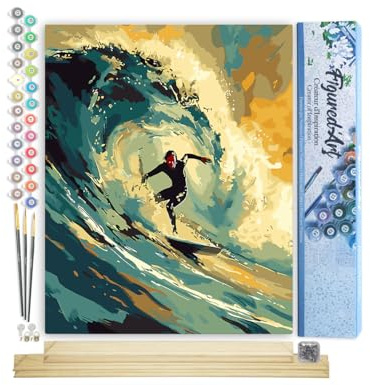 Figured'Art Peinture par Numéro Adulte avec Cadre Surfeuse professionnelle - Activité Manuelle Kit de Loisir Créatif DIY Numéro d'Art Complet - 40x50cm avec châssis en bois à monter
